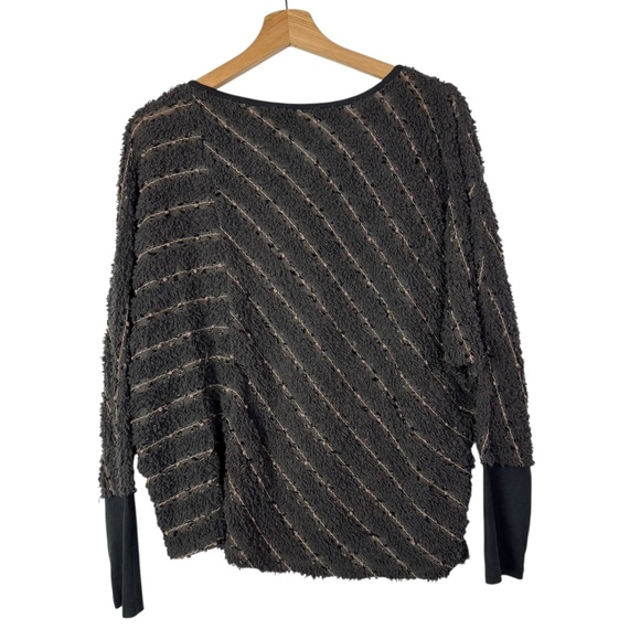 Mystree Gray & Beige Stripe Textured Pullover Long Sleeve Top S/M - Picture 2 of 3